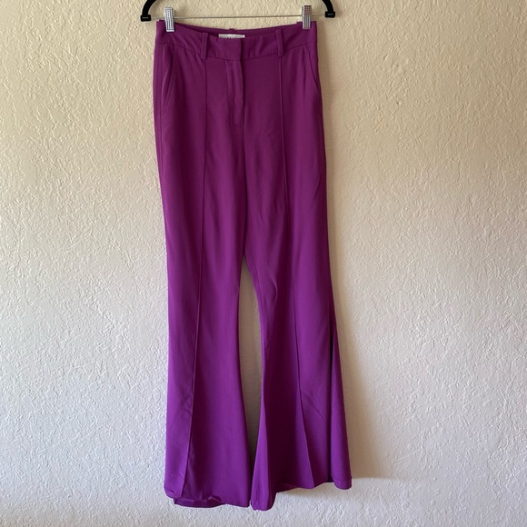 Reiss Gabi Fluid Flare Trousers Size 4 Magenta Purple Jewel Tone Extra Wide Leg - Picture 3 of 12